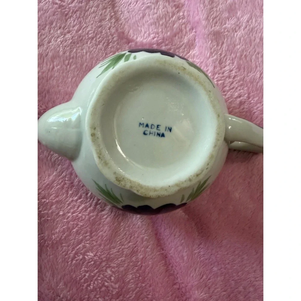Vintage White Ceramic Teapot Blue Floral Hand Painted Cottagecore Tea Pot Lid